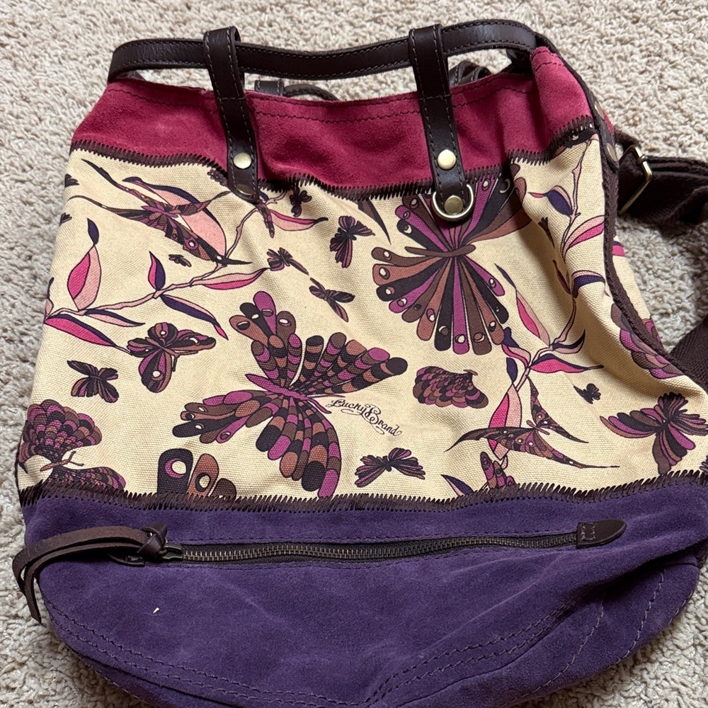 Lucky Brand Purple and Cream Floral Shoulder Bag